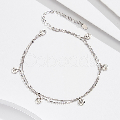 925 Sterling Silver Anklet AJEW-Z029-02P-1