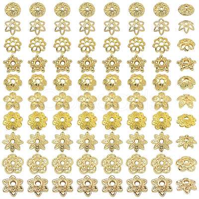 100Pcs 10 Styles Brass Bead Caps KK-CJ0002-08-1