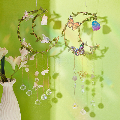 2Pcs 2 Styles Iron & Acrylic & Imitation Leather Suncatchers HJEW-OC00260-1