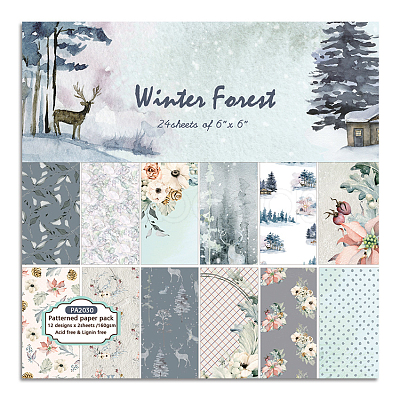 24Pcs 12 Styles Winter Forest Themed Scrapbooking Paper Pads WINT-PW0001-061-1