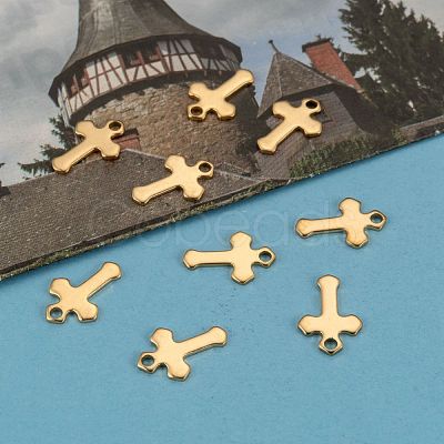 Ion Plating(IP) 304 Stainless Steel Tiny Cross Charms STAS-L159-06G-1