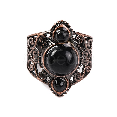 Natural Obsidian Retro Finger Rings RJEW-B067-01R-21-1