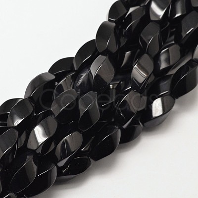 Dyed Natural Black Onyx Twist Beads Strands G-P093-08-1