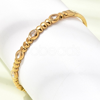 304 Stainless Steel Pave Clear Cubic Zirconia Teardrop Hinged Cuff Bangles for Women SA-CBAF851-06G-1