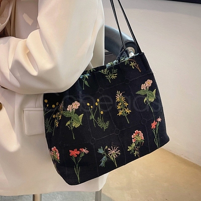 Flower Printed Polyester Women's Tote Bags PW-WG102BE-01-1