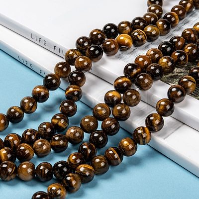 Natural Grade AB Tiger Eye Round Beads Strands X-G-O047-02-10mm-1