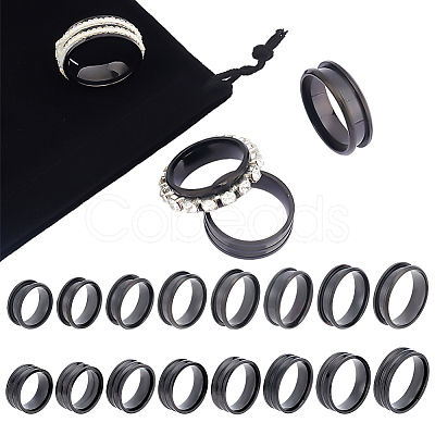 Unicraftale 16Pcs 16 Style 201 Stainless Steel Grooved Finger Ring Settings STAS-UN0044-16-1