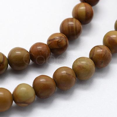 Natural Wood Lace Stone Wooden Jasper Beads Strands G-I199-17-6mm-1