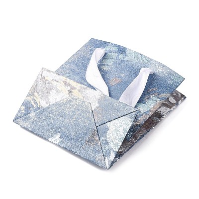 Flower Oil Painting Print Rectangle Paper Gift Storage Bags with Ribbon Handles ABAG-A011-01D-1