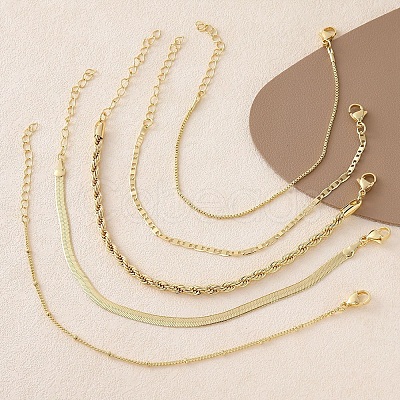 5 Pcs 5 Styles Brass Chain Bracelets Set for Women BJEW-D357-01G-1
