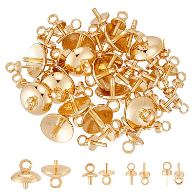 56Pcs 4 Styles Brass Cup Pearl Peg Bails Pin Pendants KK-ME0001-74G-1