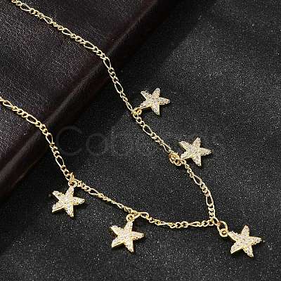 Brass Micro Pave Clear Cubic Zirconia Starfish Pendant Necklaces NJEW-B157-06G-1
