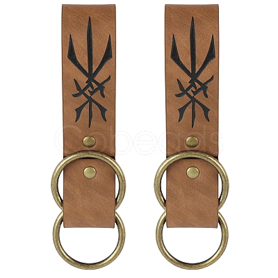 Rectangle PU Leather Medieval Belt Pendant. with Alloy Ring AJEW-CL0004-79-1