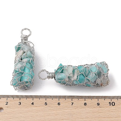 Rack Plating Copper Wire Wrapped Natural Amazonite Chip Big Pendants G-C130-01P-04-1