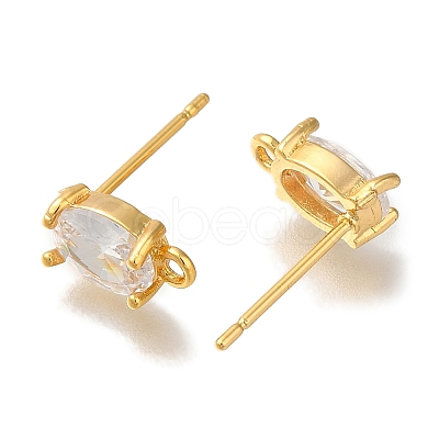 Brass Clear Cubic Zirconia Stud Earrings Finding for Women EJEW-B107-16G-1