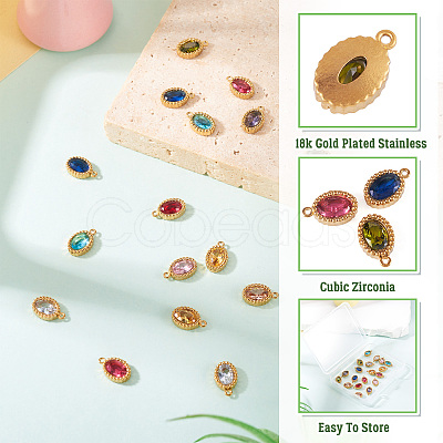 20Pcs 10 Colors 304 Stainless Steel Micro Pave Cubic Zirconia Charms STAS-TA0002-92-1