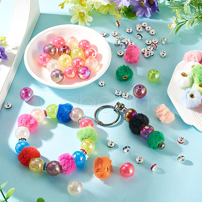 140Pcs 3 Styles Polyester Rabbit Hair with Alloy European Beads DIY-TA0015-26-1