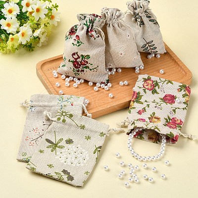 30Pcs 6 Styles Flower Printed Polycotton(Polyester Cotton) Packing Pouches Drawstring Bags ABAG-YW0001-19-1
