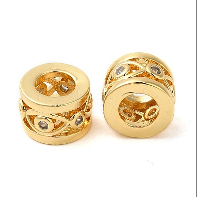 Rack Plating Brass Cubic Zirconia Hollow Column European Beads KK-Z033-25G-1