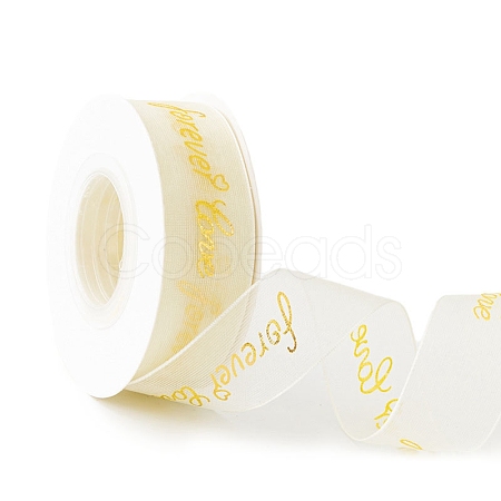 10 Yards Gold Stamping Forever Love Chiffon Ribbons PW-WG21800-03-1