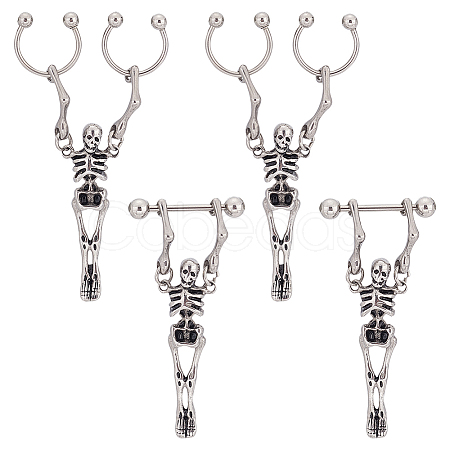 4Pcs 2 Style Stainless Steel Skeleton Skull Dangle Hoop Earrings for Women EJEW-AN0002-52-1