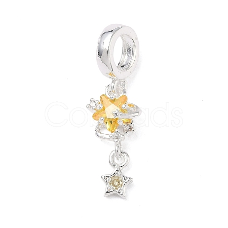 Brass Pave Gold Cubic Zirconia European Dangle Charms KK-K407-37S-01-1