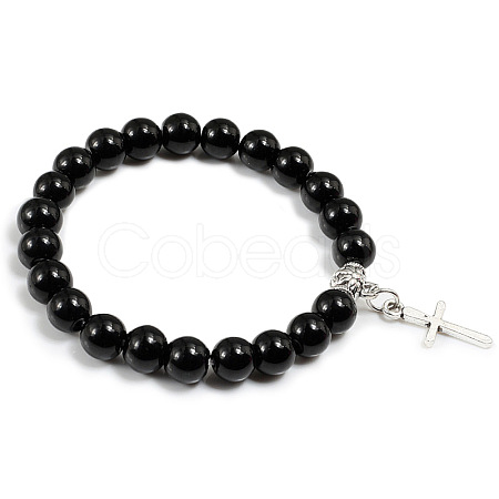 Cross Bracelet Women's European and American Fashion Personality Black Bracelet Ethnic Style Jewelry Lava Stone XK5170-9-1