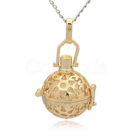 Golden Tone Brass Hollow Round Cage Pendants KK-J232-09G-1