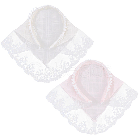 2Pcs 2 Colors Pastoral Style Polyester Lace Cloth Hair Bands OHAR-CY0001-14-1