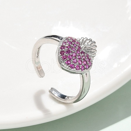 Sacred Heart Brass Micro Pave Cubic Zirconia Cuff Rings for Women RJEW-B117-01P-03-1