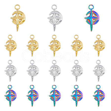18Pcs 3 Colors 304 Stainless Steel Pendant Rhinestone Settings Ion Plating(IP) STAS-DC0014-65-1
