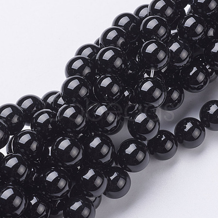 Natural Dyed & Heated Black Onyx Round Beads Strands X-GSR10mmC097-1