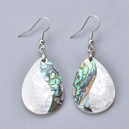 White Shell & Abalone Shell/Paua Shell Dangle Earrings EJEW-K081-03E-1