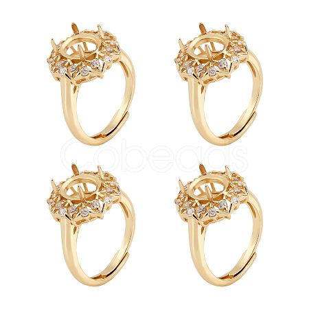 4Pcs Adjustable Brass Micro Pave Clear Cubic Zirconia Solitaire Ring Settings ZIRC-NB0002-06G-1