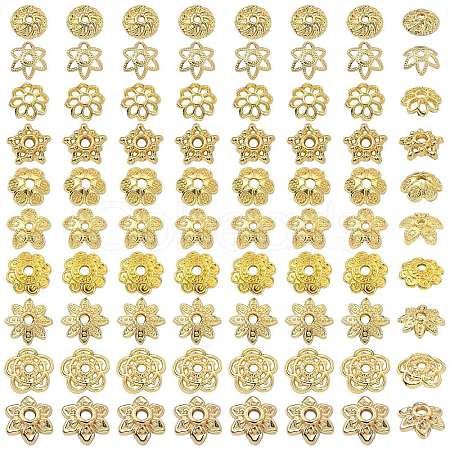 100Pcs 10 Styles Brass Bead Caps KK-CJ0002-08-1