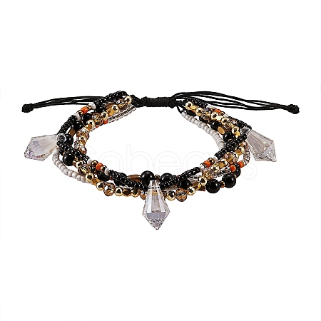 Sparkling Glass Seed Beads 5 Layered Anklet AJEW-SW00006-04-1