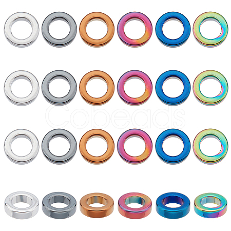 24Pcs 6 Colors PVD Vacuum Plating Non-magnetic Synthetic Hematite Linking Rings G-AR0004-76-1