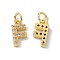 Real 18K Gold Plated Brass Micro Pave Clear Cubic Zirconia Charms, with Jump Ring, Letter.F, 11x6x2.5mm, Hole: 3.4mm