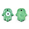 Opaque Handmade Lampwork Pendants, Hamsa Hand with Evil Eye, Medium Sea Green, 35x29x4.5~5.5mm, Hole: 4mm