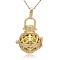 Golden Tone Brass Hollow Round Cage Pendants, with No Hole Spray Painted Brass Round Beads, Dark Khaki, 33x24x21mm, Hole: 3x8mm