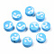 Handmade Polymer Clay Beads, Flat Round with Yin Yang, Light Sky Blue, 9~10x9~10x4~7mm, Hole: 2mm