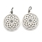 Non-Tarnish 201 Stainless Steel Pendants, Filigree Flat Round, Chakra, Sahasrara, Stainless Steel Color, 22.5x19x1mm, Hole: 5mm