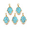 Real 18K Gold Plated Brass Pendants, with Synthetic Gemstone Cabochons, Cadmium Free & Nickel Free & Lead Free, Hamsa Hand/Hand of Miriam, Buddhist Theme, Turquoise, 17x12x3mm, Hole: 2.5x5mm