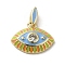 Brass Enamel Charms, with Glass, Real 18K Gold Plated, Eye Charm, Yellow Green, 11.5x15x3.8mm, Hole: 4.5x1.5mm