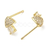 Brass Micro Pave Clear Cubic Zirconia Stud Earrings EJEW-R016-26G-13-4