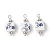 Blue and White Floral Printed Cube Porcelain Pendants PALLOY-JF03965-01-1