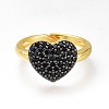 Brass Micro Pave Cubic Zirconia Heart Cuff Rings RJEW-N031-15-2