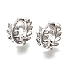 Brass Micro Pave Clear Cubic Zirconia Leaf Hoop Earrings EJEW-P322-15P-4