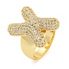 Brass Micro Pave Clear Cubic Zirconia Letter Open Cuff Ring for Women RJEW-M173-01G-X-1