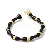 Black Enamel Bamboo Joint Open Cuff Ring with ABS Plastic Pearl Beaded RJEW-H120-08G-3